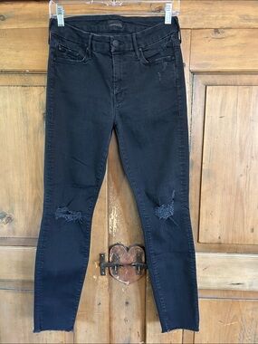 MOTHER Black Distressed Skinny Jeans